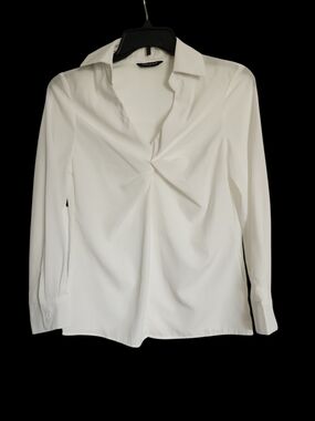 Classic White Twist-Front Button Down Blouse - Women